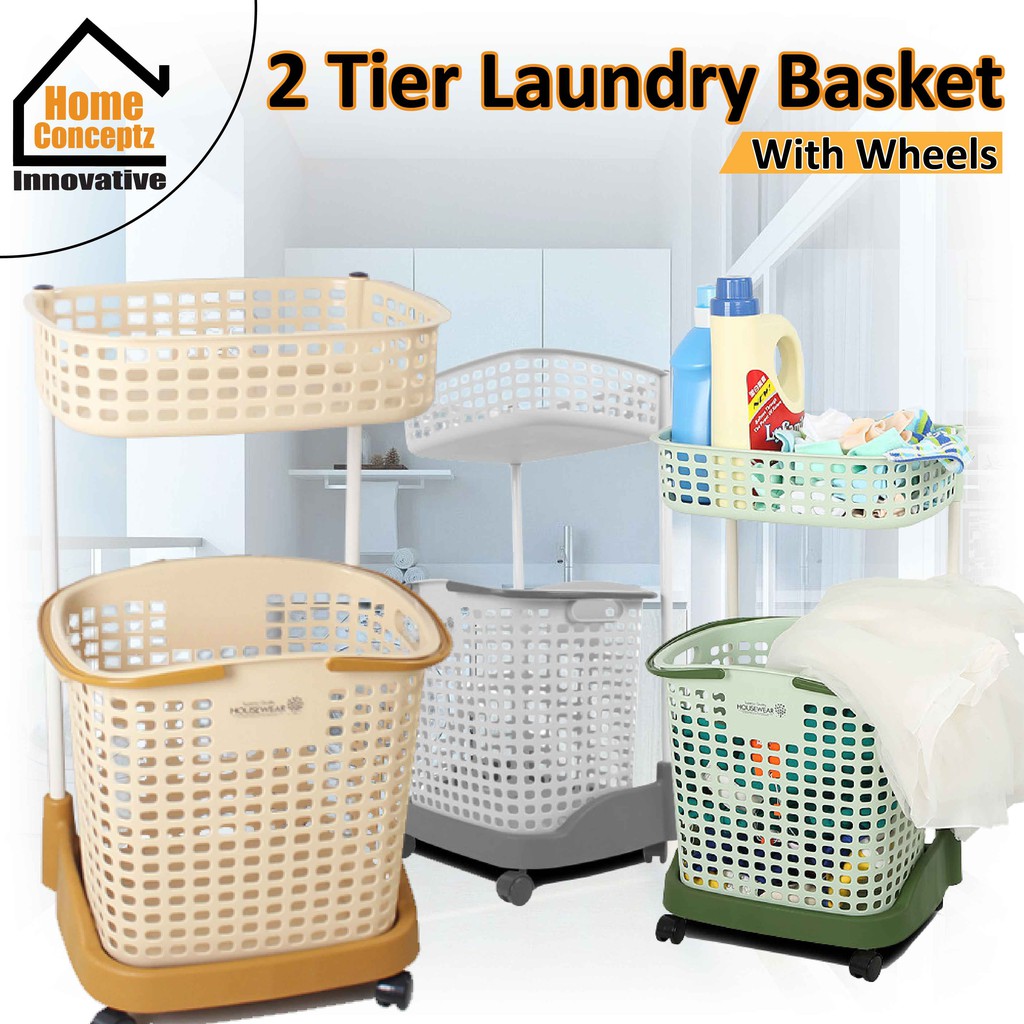 MultiPurpose 2 Tier Laundry Basket, 2 Baskets with wheels, for Laundry