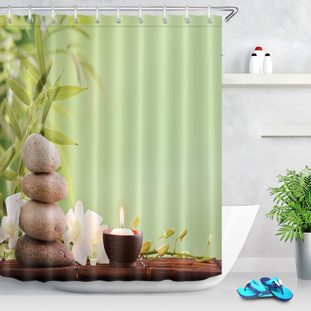 2020 72'' Asian Zen Water Stones Shower Curtain Flower