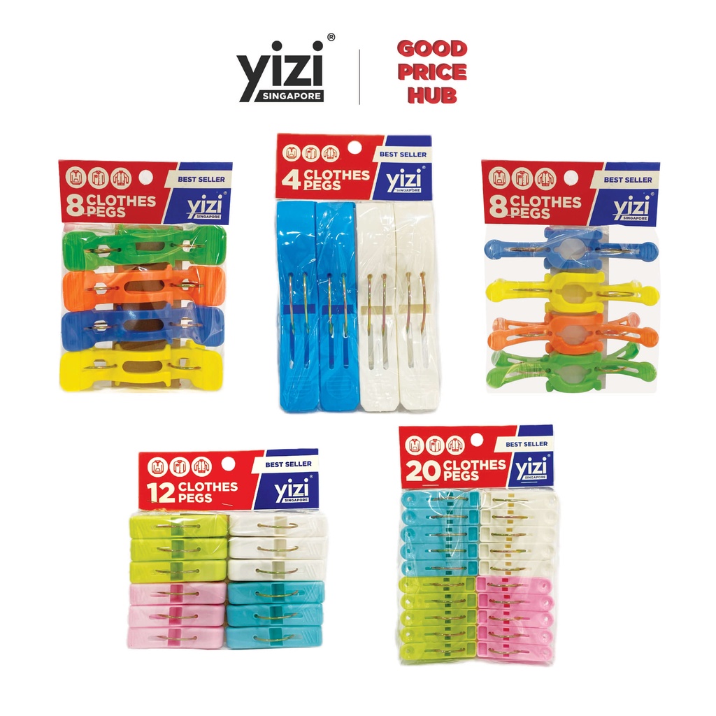 YIZI Colourful Plastic Clothes Pegs (Various Sizes) Shopee Singapore