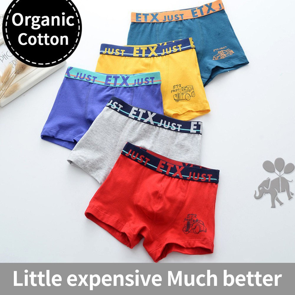 5 pcs Kids Boy Organic Cotton Boxer Briefs Solid Color Underwear