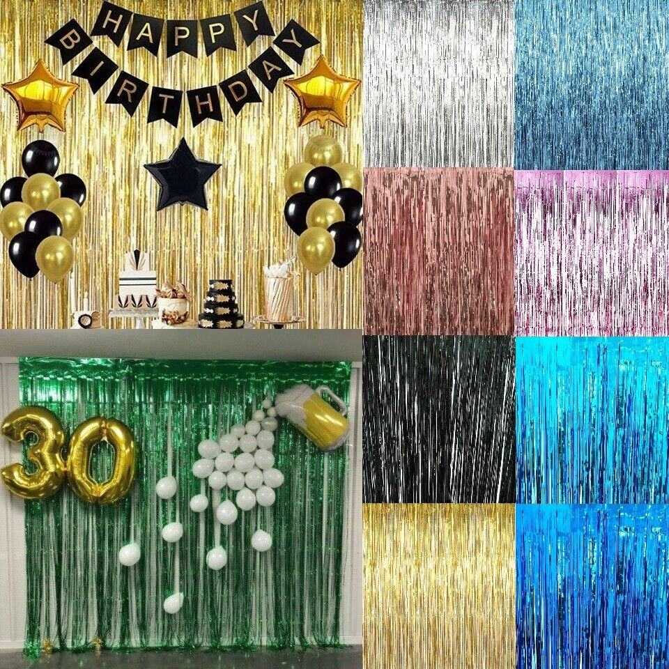 2M3M Self Adhesive Foil Fringe Tinsel Shimmer Curtain Happy Birthday
