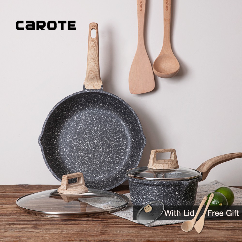 Carote Essential Woody Cookware 28cm Deep Fry Pan and 18cm Saucepan