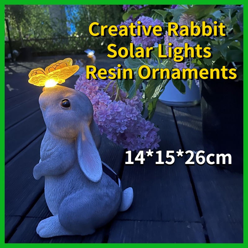 Ready Stock 1PCS Creative Rabbit Resin Ornaments Solar Lights Home
