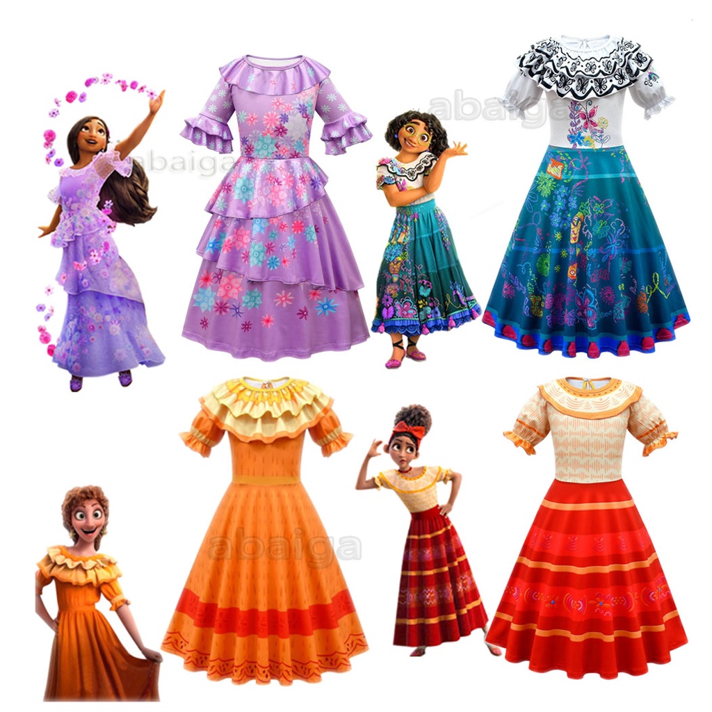 Girls Red Striped Puff Sleeves Dress Dolores Encanto Dress Mirabel