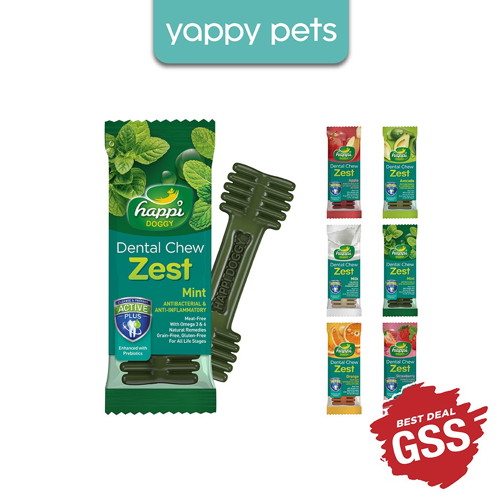 (25g/Pc) Happi Doggy Dental Chew Zest Regular 4Inch (6 Flavours