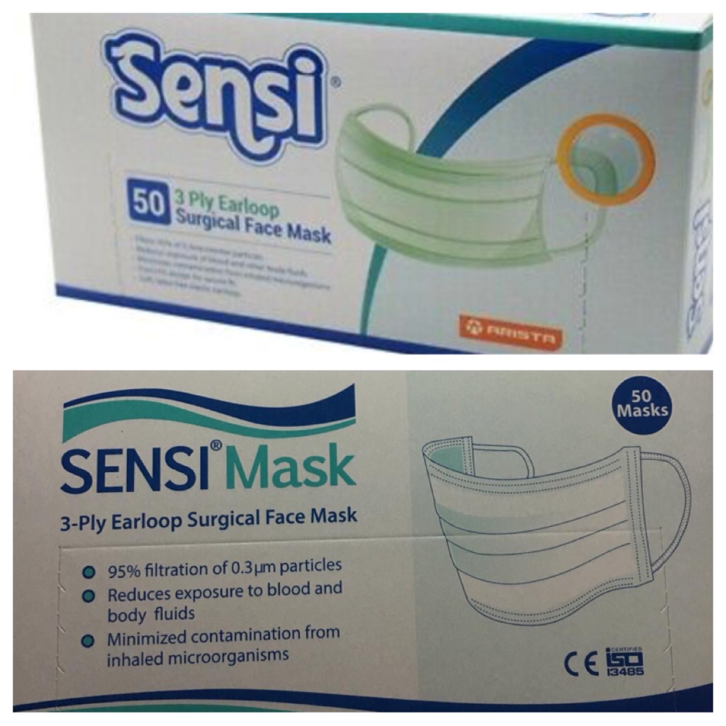 Sensi Surgical Mask, 3ply, Earloop, 50pcs per box Shopee Singapore