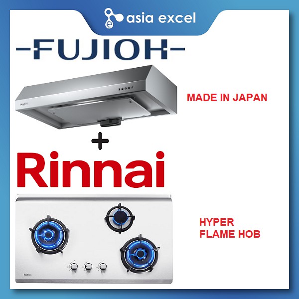 FUJIOH FRFS1890R 90CM SLIMLINE HOOD + RINNAI RB93US 3 BURNER