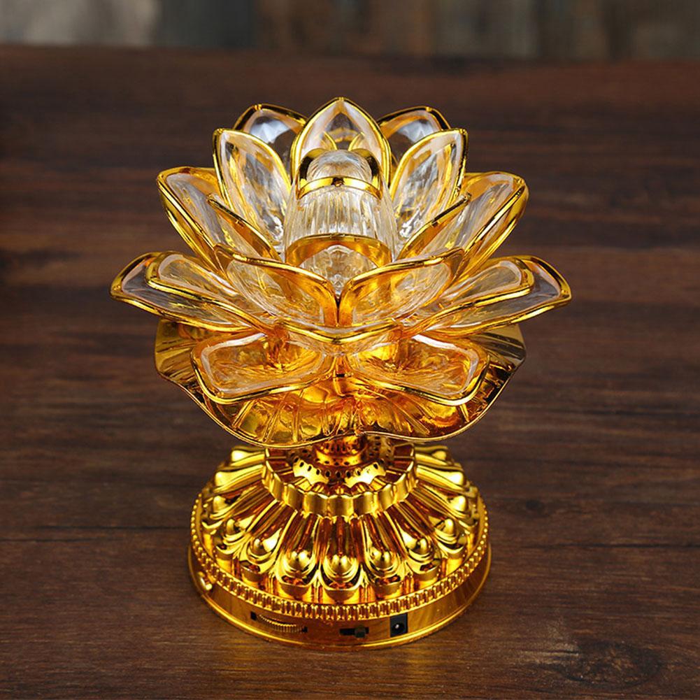 LED Lotus Lamp Home Buddha Lamp Golden with 36 Songs with US Plug 110