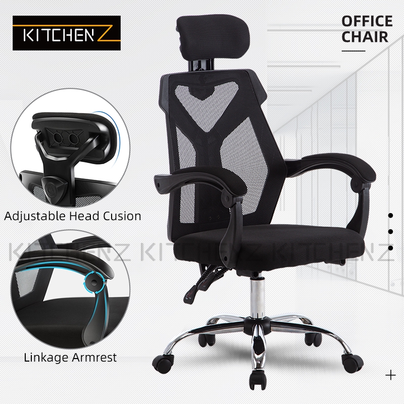 KitchenZ High Back Mesh Office Chair with Ergonomic Design & Chrome Leg