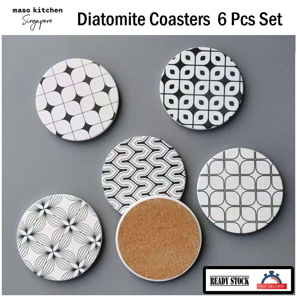 Modern Diatomite Round Coasters Set Fast Absorption, Non Slip Cork