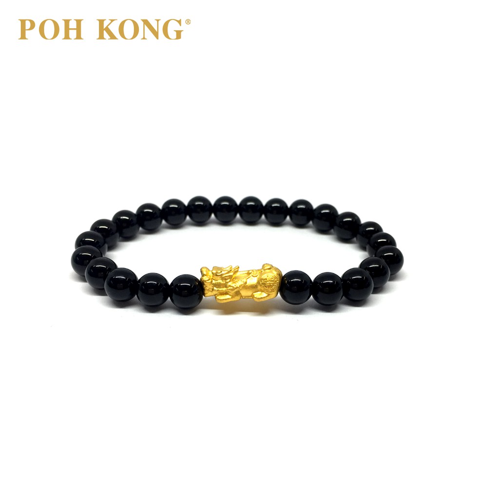 POH KONG 999/24K Pure Gold PiXiu Black Agate Bracelet Shopee Singapore