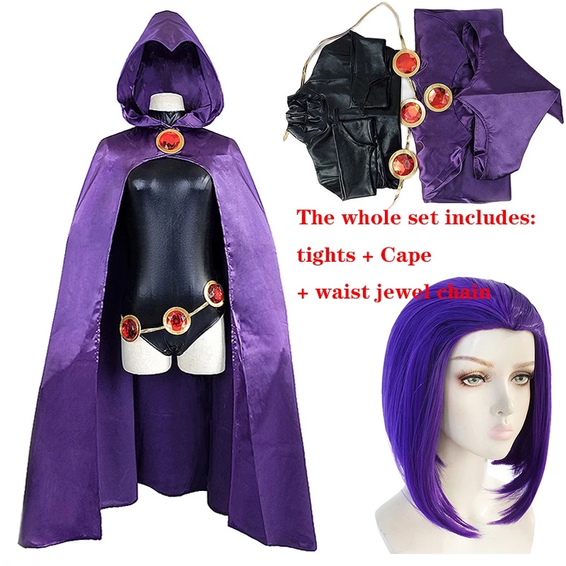 2022 Teen Titans Super Hero Raven Cosplay Costume Women Black Bodysuit