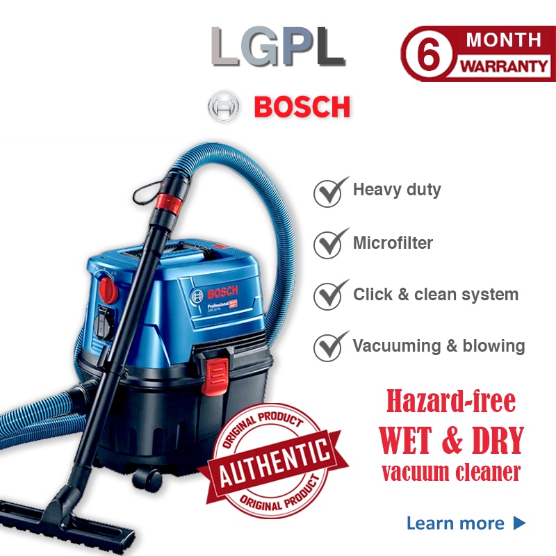BOSCH Gas 15 Wet & Dry Vacuum Cleaner 15L Heavy Duty [1100W] Shopee Singapore