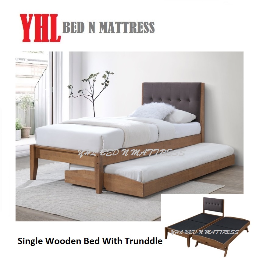 YHL Upholstery Single Solid Wooden Bed With Lift Up Pull Out Bed