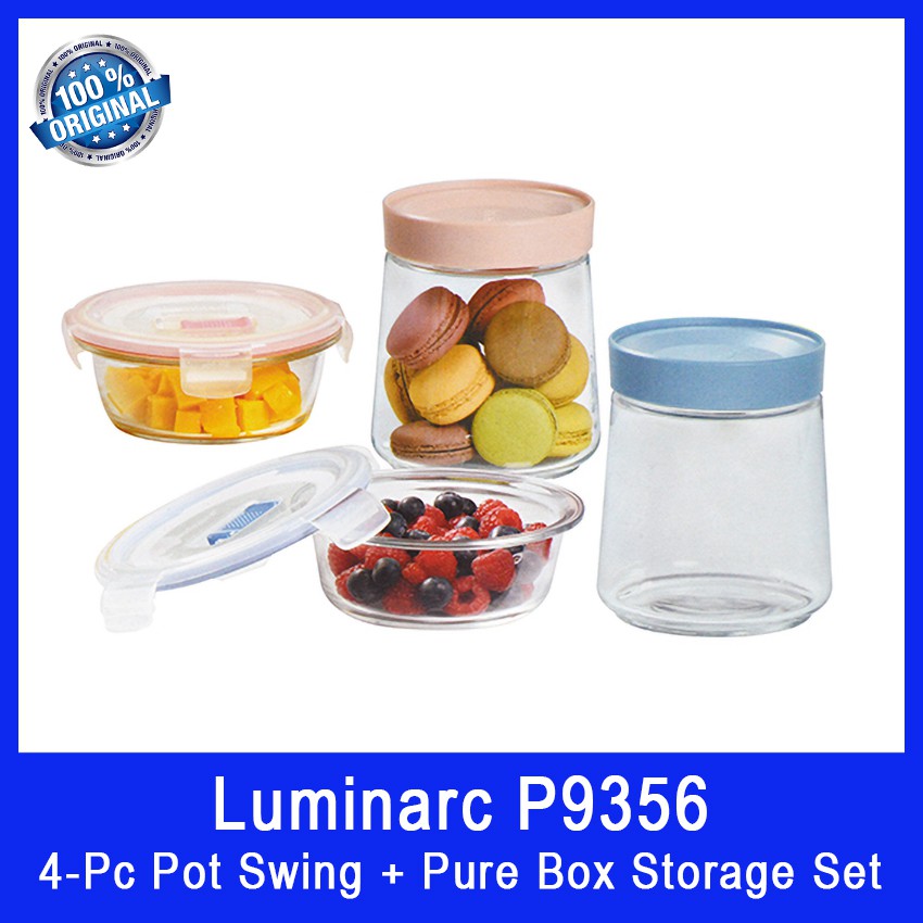 Luminarc P9356 4Pc Pot Swing + Pure Box Storage Set. Microwave Safe