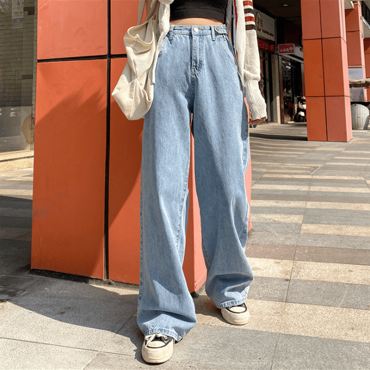Women jeans Korean version of the new significant lanky waist straight HyunA wind baggy jeans