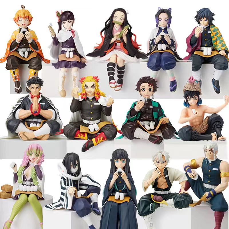 Demon Slayer Anime Figure Sitting position eat rice PVC Figure Model