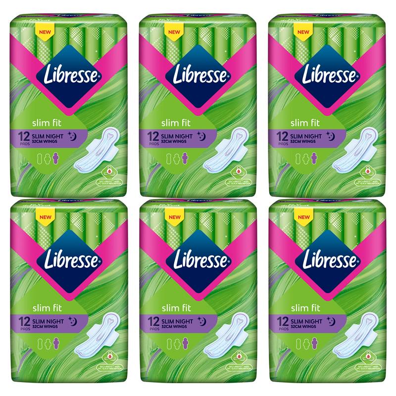 [Bundle of 6] Libresse Slim Night Wing Sanitary Pads 32cm (12pcs x 6