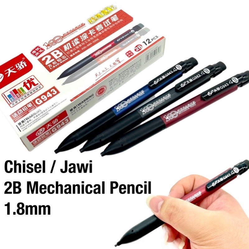 [ Ready Stock ] M&G Chisel / Jawi 2B Mechanical Pencil 1.8mm (Top Push