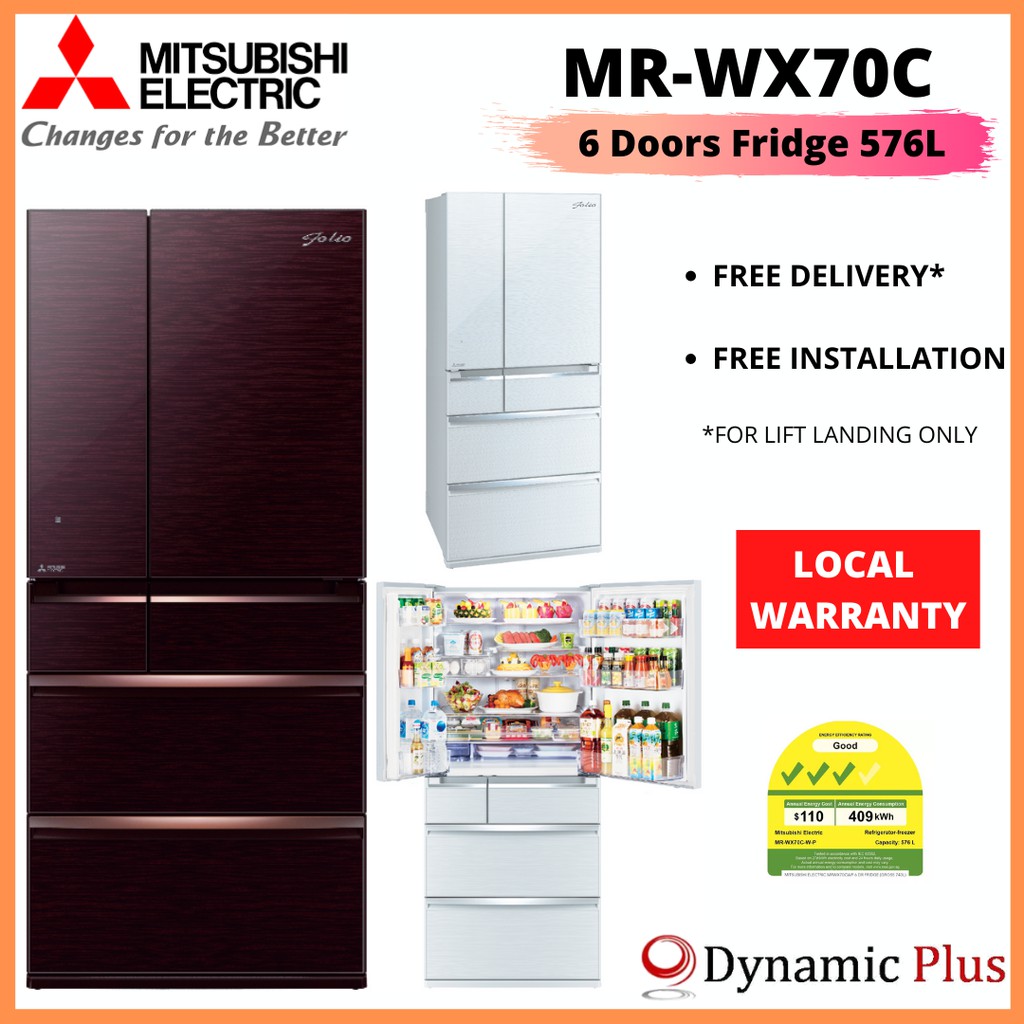 Mitsubishi MRWX70C Folio Series 6 Doors Fridge 576L Shopee Singapore