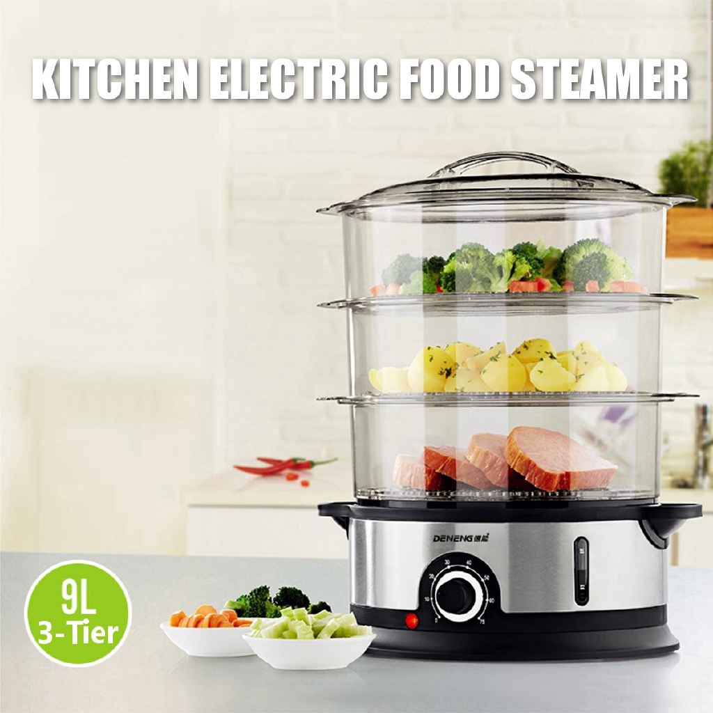 800W 9L 3 Tiers Electric Food Steamer Timing Home Food Steamer Kitchen