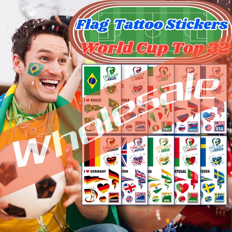 Football Tattoos, Flag Temporary Tattoos Sticker For 2022 World Cup