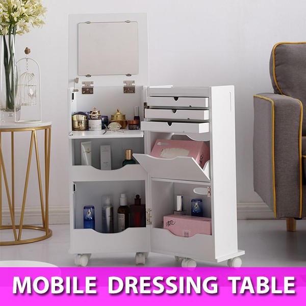 Mobile Portable Dressing Table Mirror Storage Organizer with
