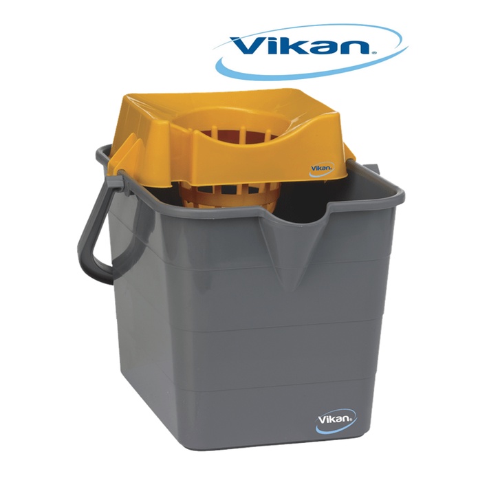 Home Essential VIKAN Grey Mop Bucket 15 Litre And Yellow Wringer For