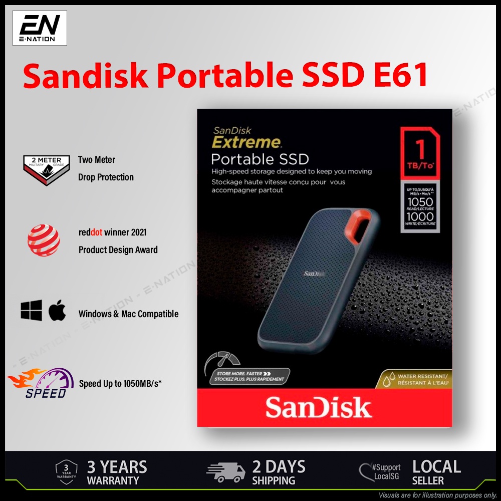 SanDisk Extreme E61 Portable SSD Read 1050MB/s Write Speed 1000MB/s 1TB
