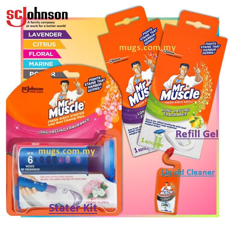 Mr Muscle Fresh Discs Starter Kit /Refill Citrus Floral Fresh Discs