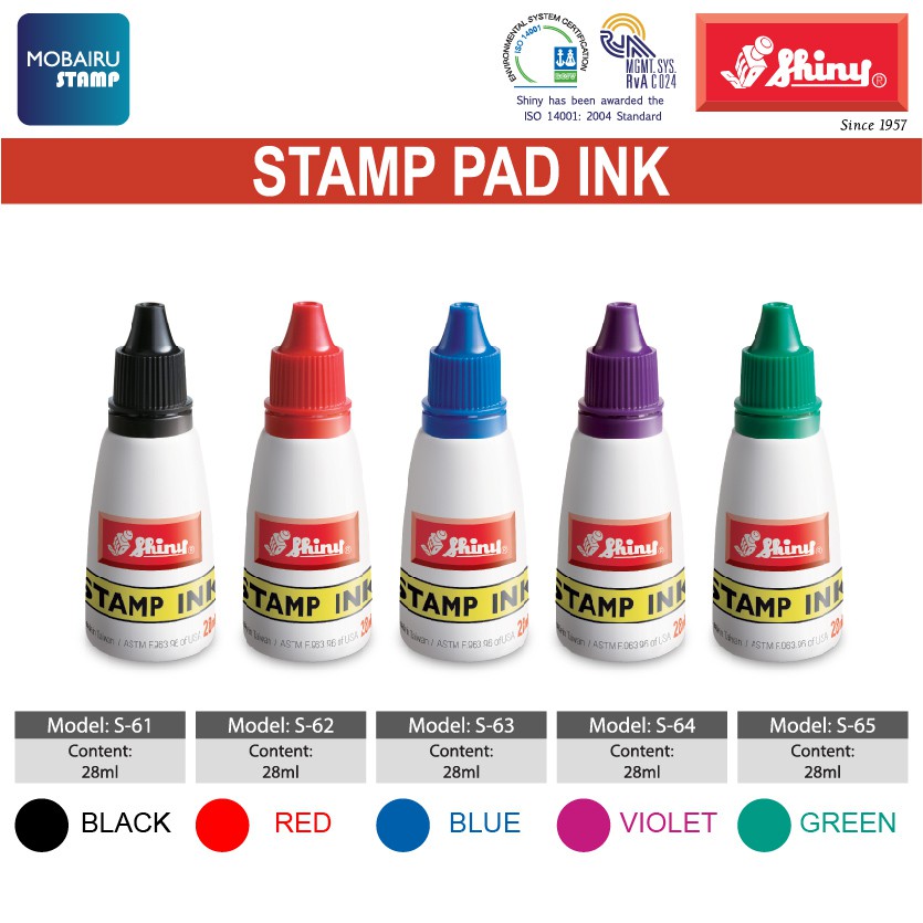 SHINY Stamp Pad Ink 28ml (Color Black, Blue, Red, Violet & Green