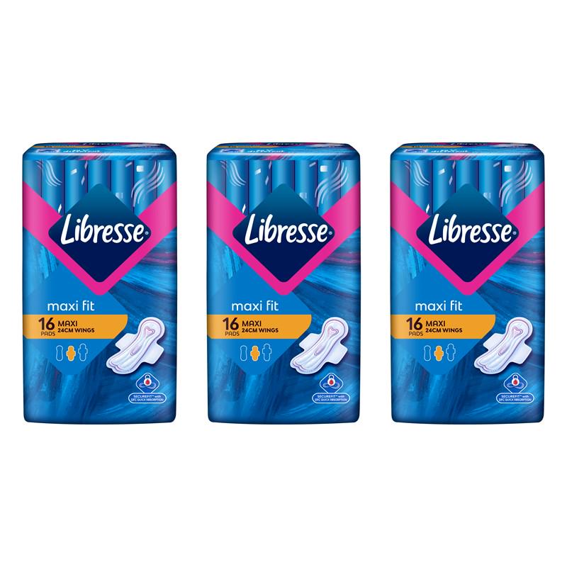 [Bundle of 3] Libresse Maxi Wing Sanitary Pad 24cm (16 pcs x 3 packs