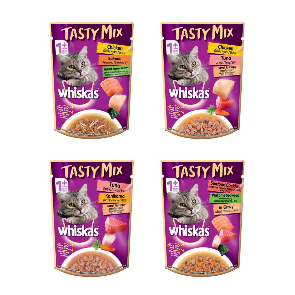 [NEW] WHISKAS® TastyMix Cat Food Wet Pouch 70g (Pack of 24) Shopee