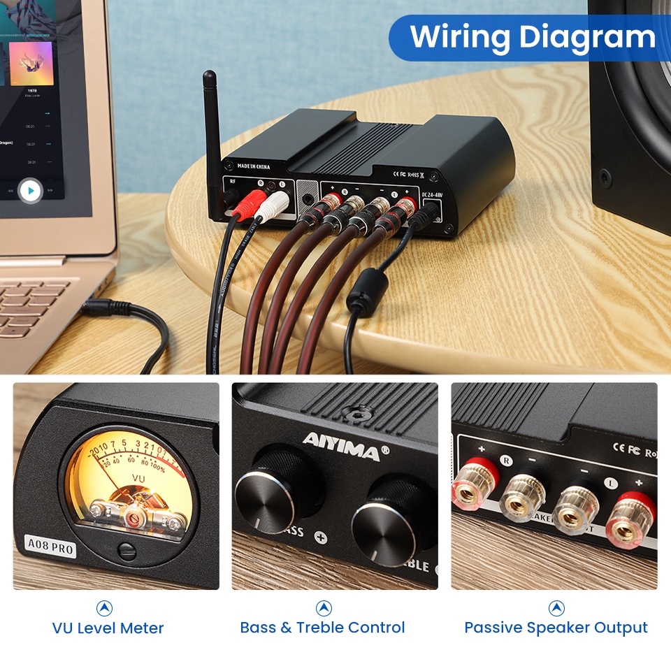 AIYIMA A08 Pro TPA3255 Bluetooth 5.0 Power Amplifier 300Wx2 Stereo