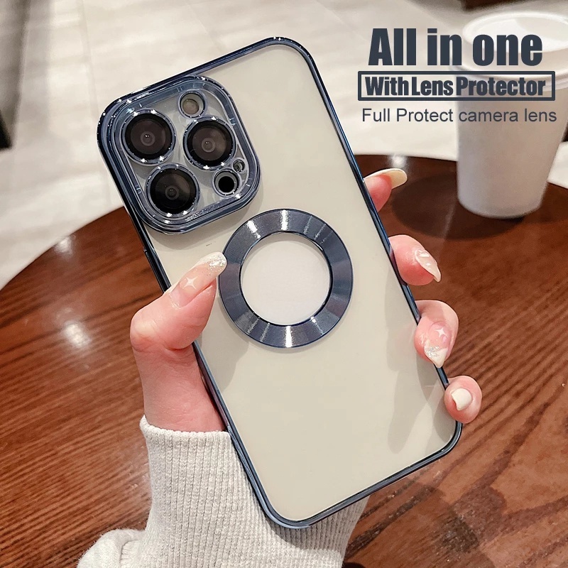 For iphone 14 Casing Luxurious Transparent Soft Phone Case With Lens