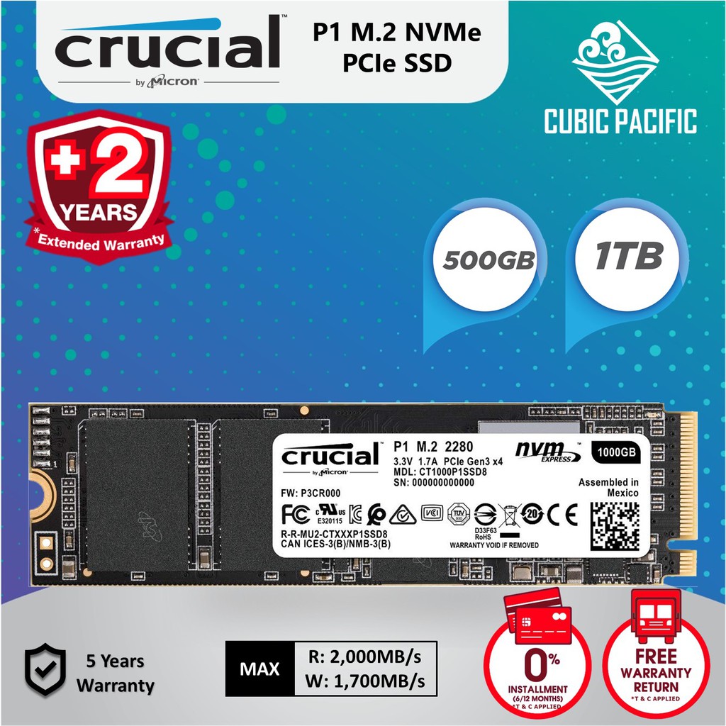 Crucial P1 NVMe PCIe M.2 Internal SSD Solid State Drives Hard Disk (500GB/1TB) Shopee Singapore