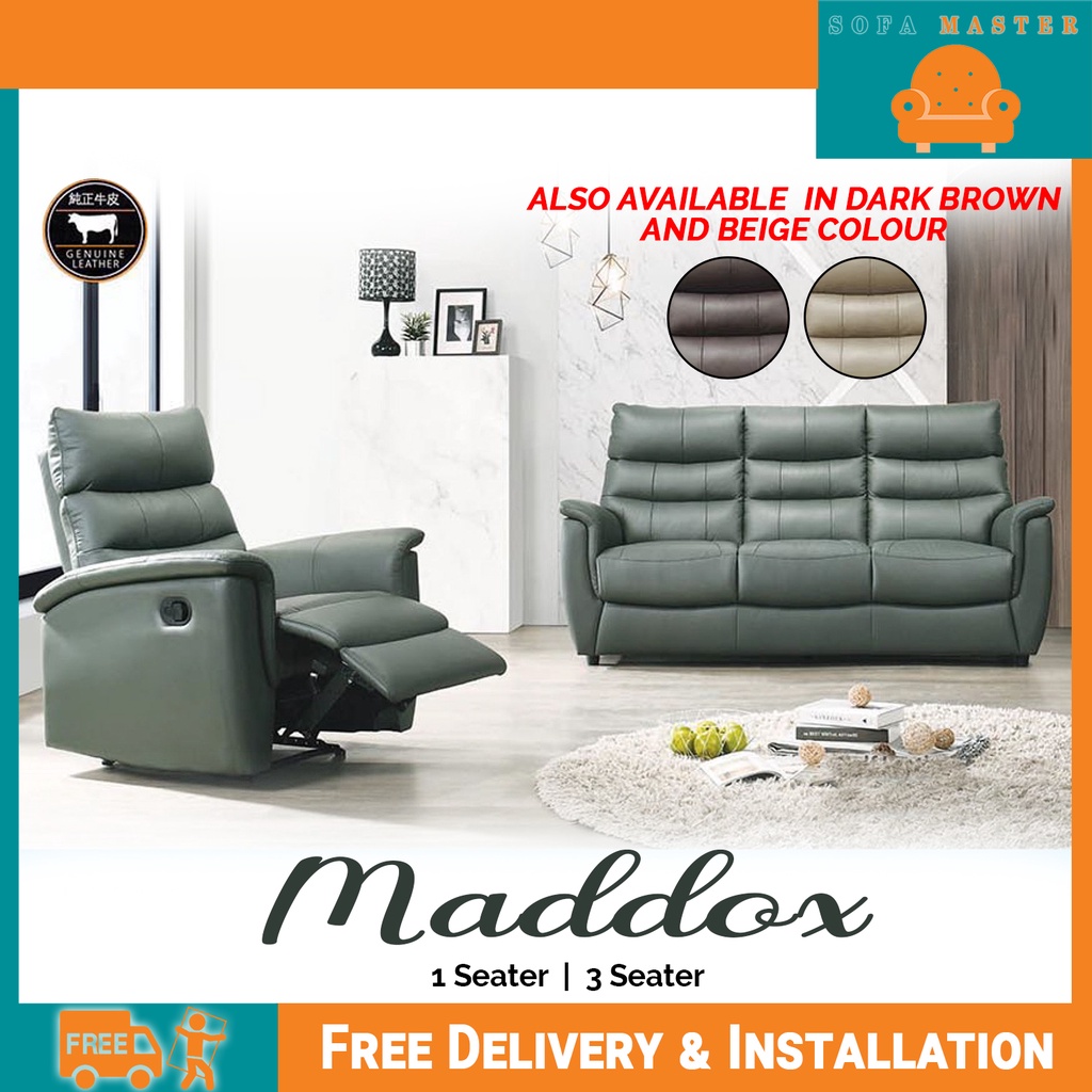 Sofa Master Maddox 1 Seater Reclining and 3 Seater Genuine Half Leather Sofa Set In Beige