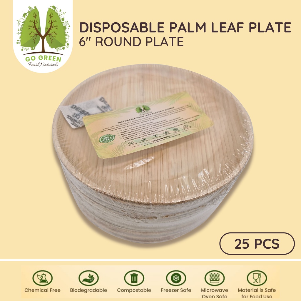 Disposable Palm Leaf Plate 6" Round Pack of 25 EcoFriendly Plates