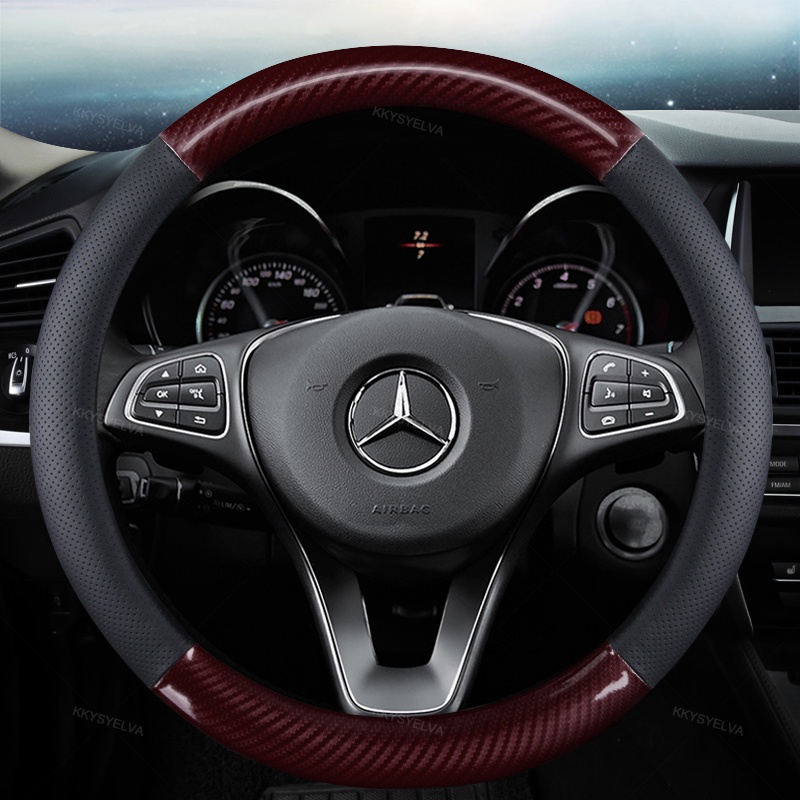 Carbon Fiber + Genuine Leather Car Steering Wheel Cover for All