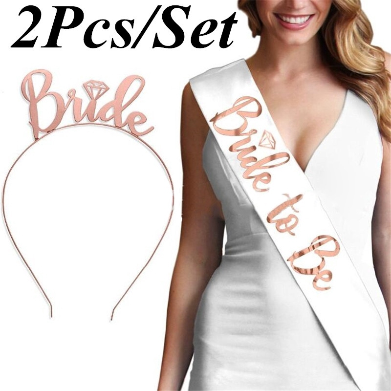 2Pcs Wedding Bride To Be Hair Hoop +Satin Sash Hen Night Party