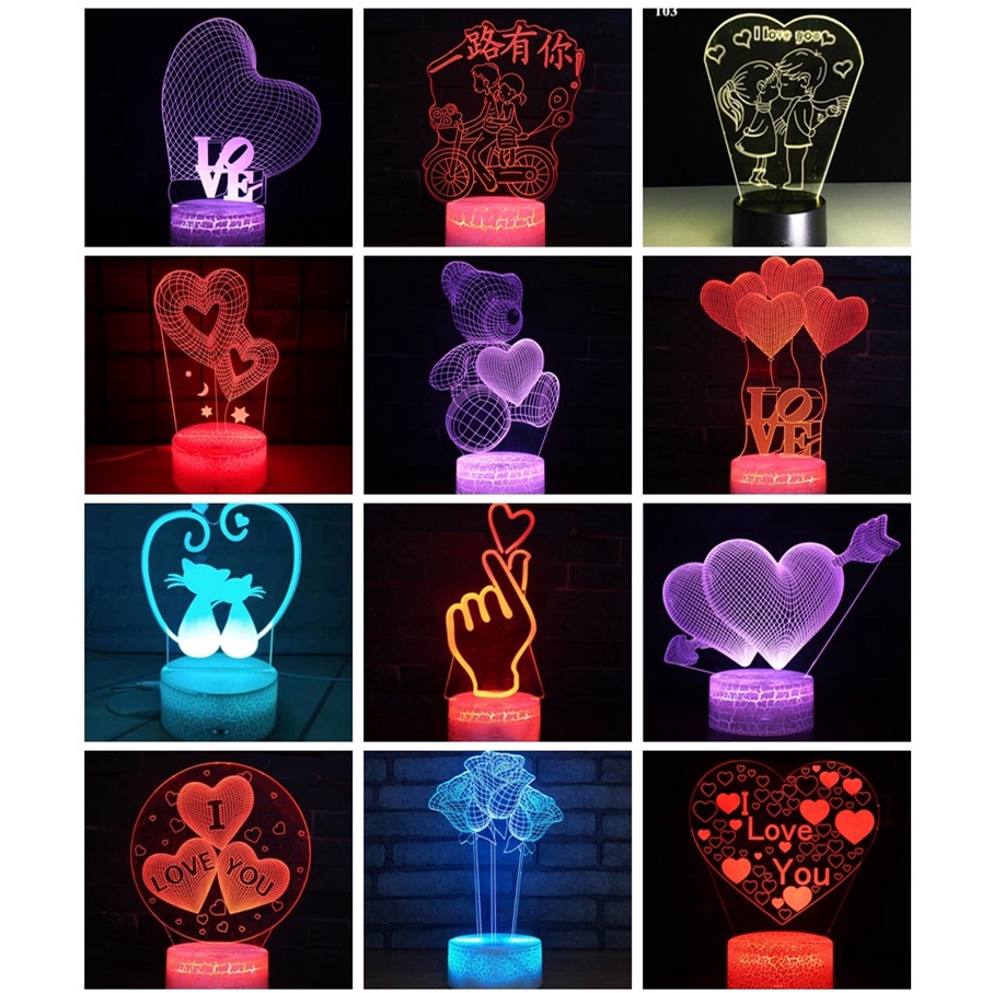 Love Pattern Creative 3D LED Night Light Colors Changing Home Bedroom