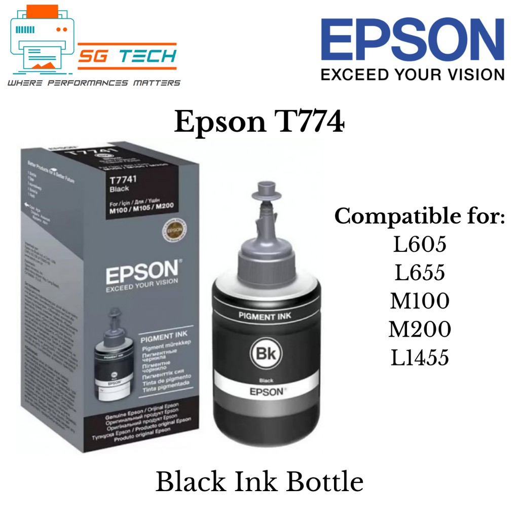 Epson Original T774 C13T774100 Black Pigment Ink Bottle For WorkForce M100 WorkForce M200 L605