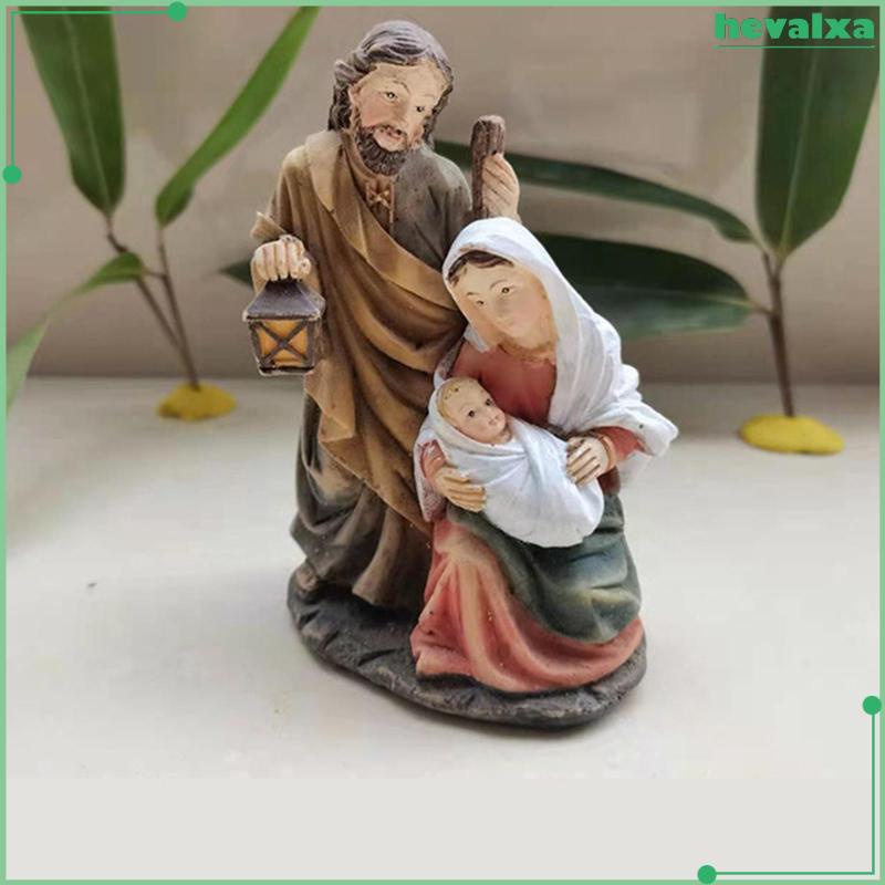[Hevalxa] Decorative Nativity Scene Figures Holy Family Resin Statue Religious Display Tabletop