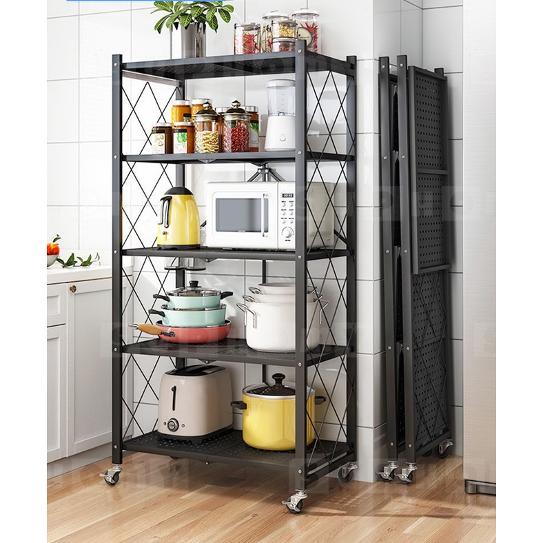 💖SG local stock💖Foldable rack Folding rack Storage Rack with Wheels