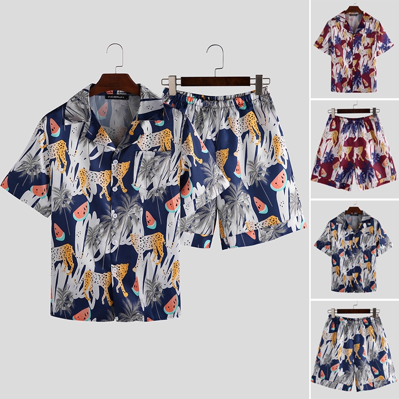 MR Mens Soft Printed Short Sleeve Shirts And Short Pajamas Sets