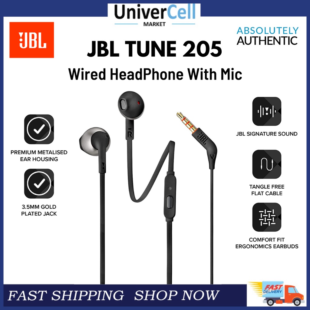 JBL Tune 205 WIRED INEAR HEADPHONE WITH MIC JBL SIGNATURE SOUND
