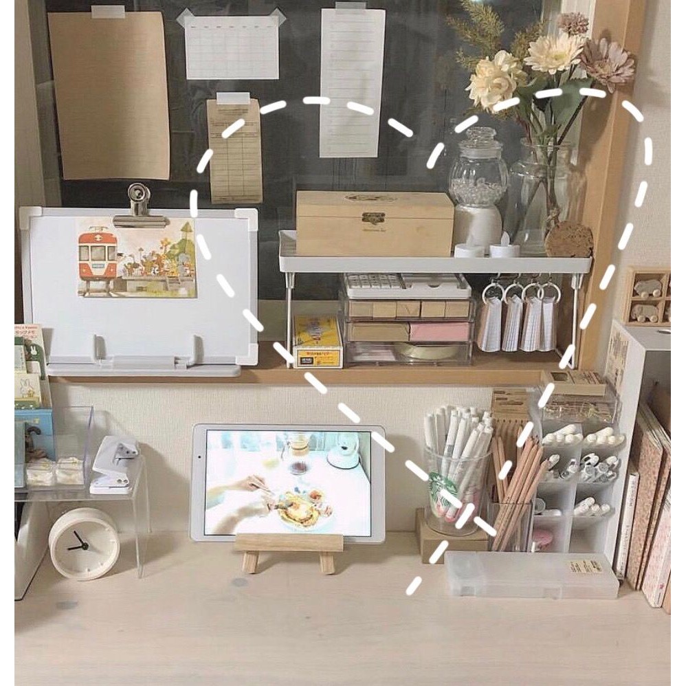 CH丨Korea ins Foldable desk storage rack Desktop heightening Desk Office