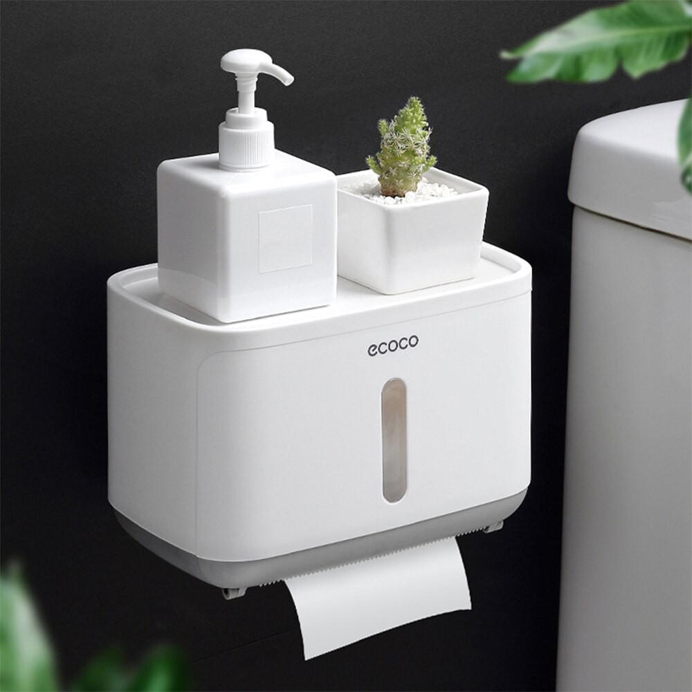 ECOCO BATHROOM TOILET PAPER HOLDER NON DRILL TISSUE STORAGE BOX