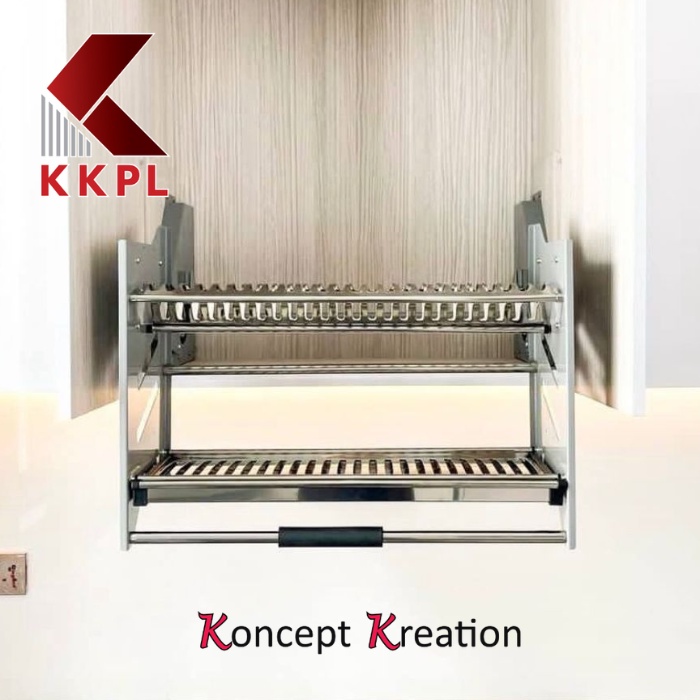 KKPL Kitchen Space Savings Pull Down Elevator Dish Rack