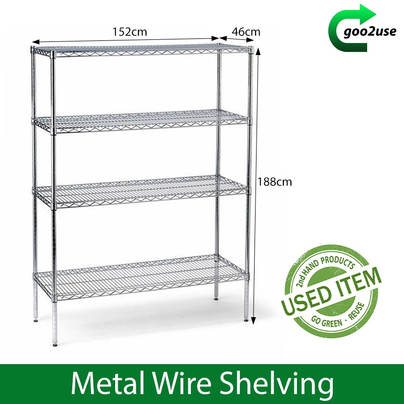 Used 2nd Hand Furniture Home & Living Metal Wire Shelves Display Rack Storage 4 Tier Shelving